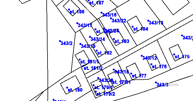 Parcela st. 182 v KÚ Lipina, Katastrální mapa