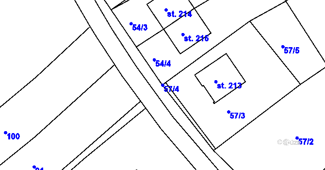 Parcela st. 57/4 v KÚ Lipina, Katastrální mapa