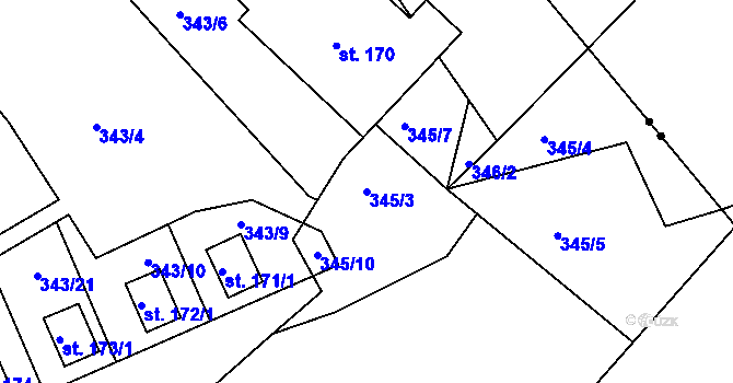Parcela st. 345/3 v KÚ Lipina, Katastrální mapa