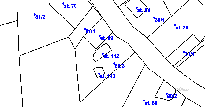 Parcela st. 142 v KÚ Lipinka, Katastrální mapa
