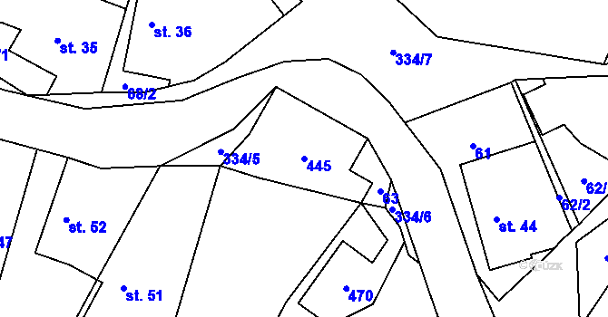Parcela st. 445 v KÚ Lipinka, Katastrální mapa