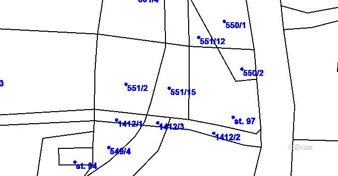 Parcela st. 551/15 v KÚ Lipná, Katastrální mapa