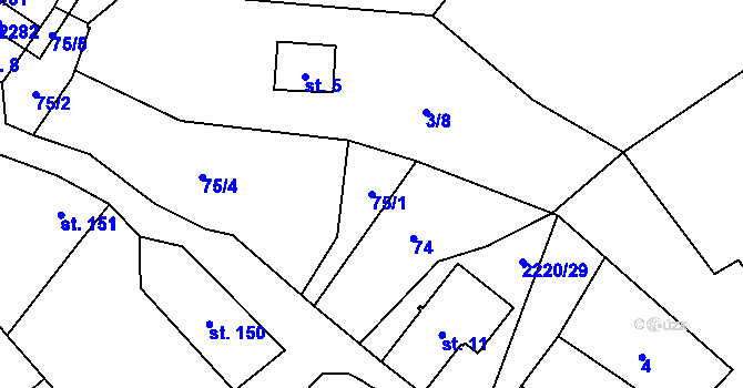 Parcela st. 75/1 v KÚ Lipnice nad Sázavou, Katastrální mapa