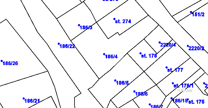 Parcela st. 186/4 v KÚ Lipnice nad Sázavou, Katastrální mapa