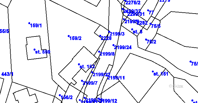 Parcela st. 2199/8 v KÚ Lipnice nad Sázavou, Katastrální mapa