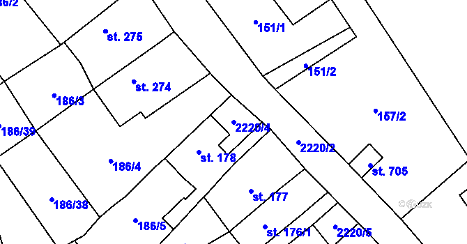 Parcela st. 2220/4 v KÚ Lipnice nad Sázavou, Katastrální mapa