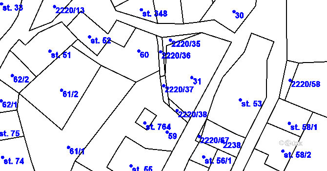 Parcela st. 2220/37 v KÚ Lipnice nad Sázavou, Katastrální mapa