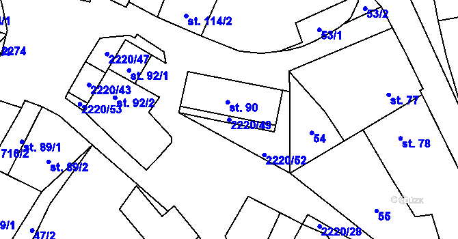 Parcela st. 2220/49 v KÚ Lipnice nad Sázavou, Katastrální mapa