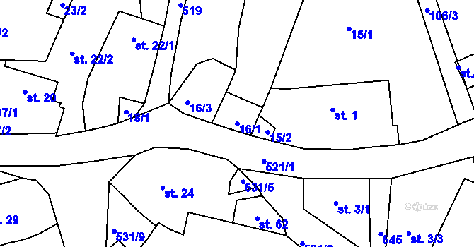 Parcela st. 16/1 v KÚ Lipnička, Katastrální mapa