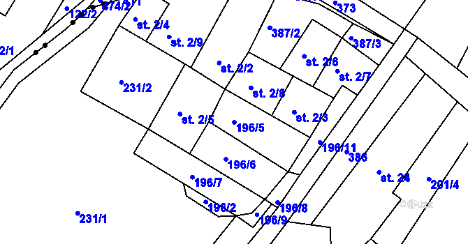 Parcela st. 196/5 v KÚ Radostovice u Lipničky, Katastrální mapa
