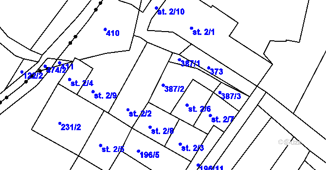 Parcela st. 387/2 v KÚ Radostovice u Lipničky, Katastrální mapa