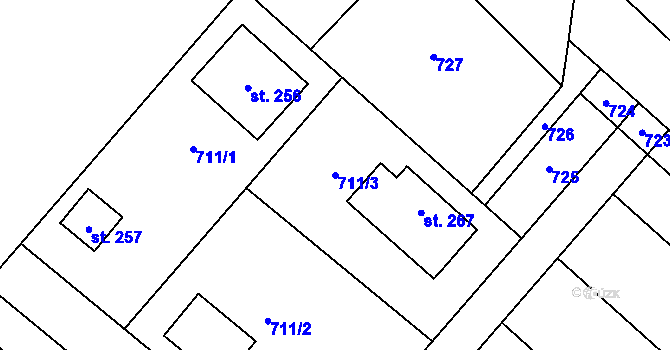 Parcela st. 711/3 v KÚ Lipník, Katastrální mapa