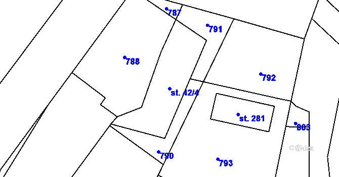 Parcela st. 42/4 v KÚ Lipník, Katastrální mapa