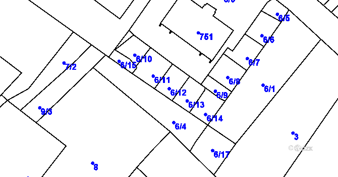 Parcela st. 6/12 v KÚ Lipník u Hrotovic, Katastrální mapa