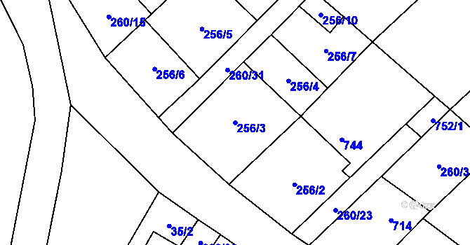Parcela st. 256/3 v KÚ Lipník u Hrotovic, Katastrální mapa
