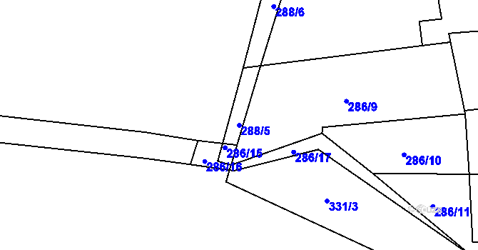 Parcela st. 288/5 v KÚ Lipník u Hrotovic, Katastrální mapa