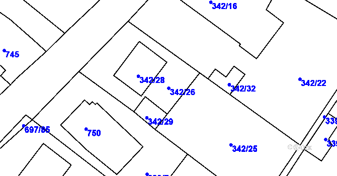 Parcela st. 342/26 v KÚ Lipník u Hrotovic, Katastrální mapa