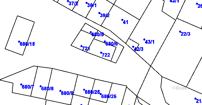 Parcela st. 722 v KÚ Lipník u Hrotovic, Katastrální mapa