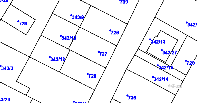 Parcela st. 727 v KÚ Lipník u Hrotovic, Katastrální mapa