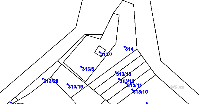 Parcela st. 313/7 v KÚ Lipník u Hrotovic, Katastrální mapa