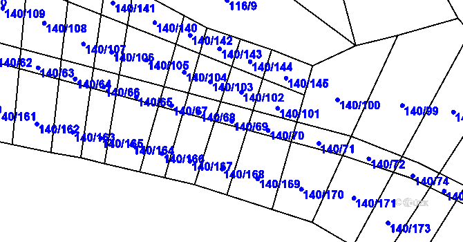 Parcela st. 140/69 v KÚ Lipník u Hrotovic, Katastrální mapa