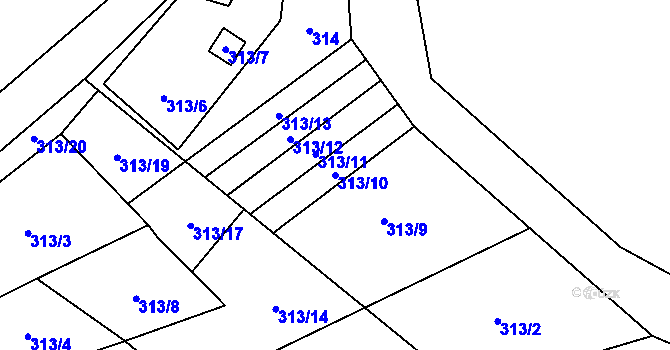 Parcela st. 313/10 v KÚ Lipník u Hrotovic, Katastrální mapa