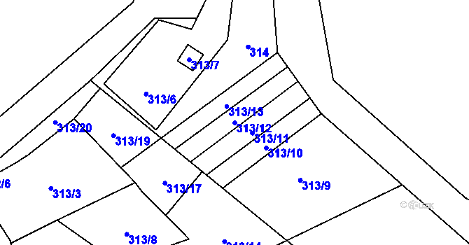 Parcela st. 313/12 v KÚ Lipník u Hrotovic, Katastrální mapa