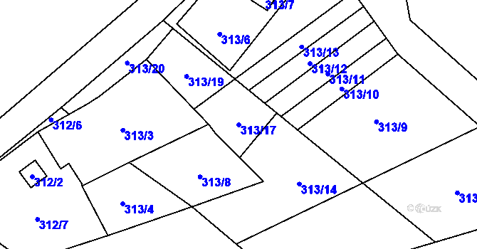 Parcela st. 313/17 v KÚ Lipník u Hrotovic, Katastrální mapa