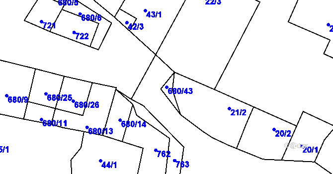 Parcela st. 680/43 v KÚ Lipník u Hrotovic, Katastrální mapa