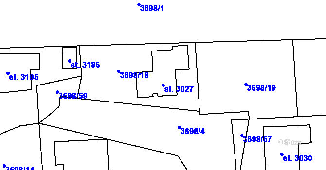 Parcela st. 3027 v KÚ Lipník nad Bečvou, Katastrální mapa