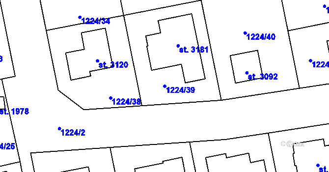 Parcela st. 1224/39 v KÚ Lipník nad Bečvou, Katastrální mapa