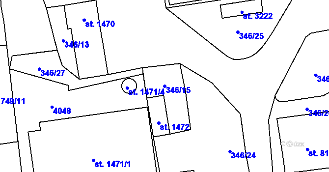 Parcela st. 346/15 v KÚ Lipník nad Bečvou, Katastrální mapa