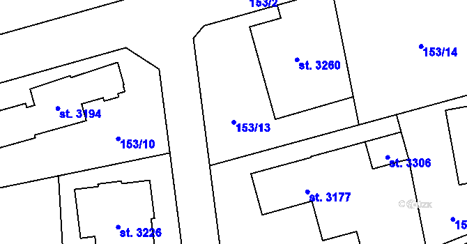Parcela st. 153/13 v KÚ Lipník nad Bečvou, Katastrální mapa