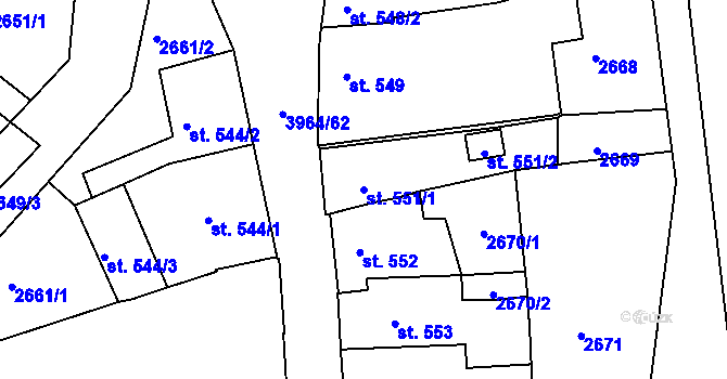 Parcela st. 551/1 v KÚ Lipník nad Bečvou, Katastrální mapa