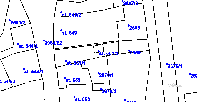 Parcela st. 551/2 v KÚ Lipník nad Bečvou, Katastrální mapa