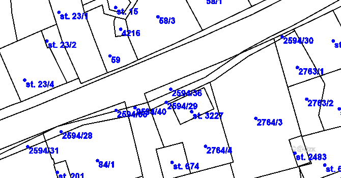 Parcela st. 2594/36 v KÚ Lipník nad Bečvou, Katastrální mapa