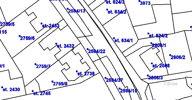 Parcela st. 2594/14 v KÚ Lipník nad Bečvou, Katastrální mapa