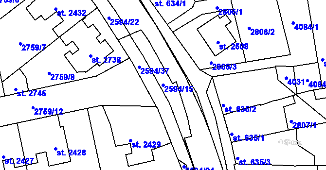 Parcela st. 2594/15 v KÚ Lipník nad Bečvou, Katastrální mapa