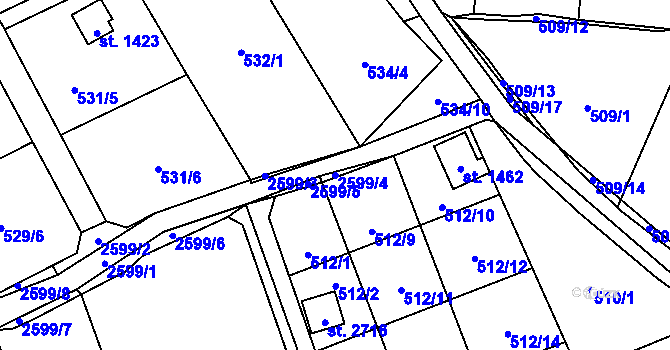 Parcela st. 2599/4 v KÚ Lipník nad Bečvou, Katastrální mapa