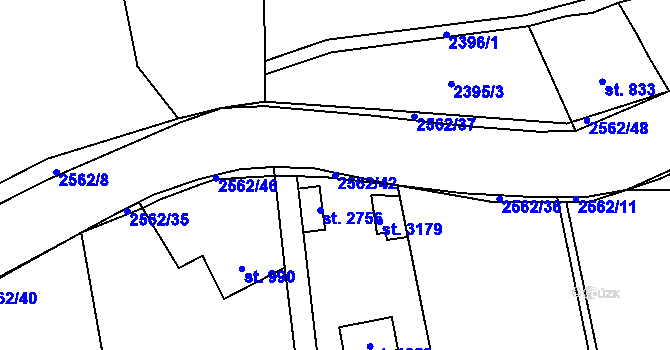 Parcela st. 2562/42 v KÚ Lipník nad Bečvou, Katastrální mapa
