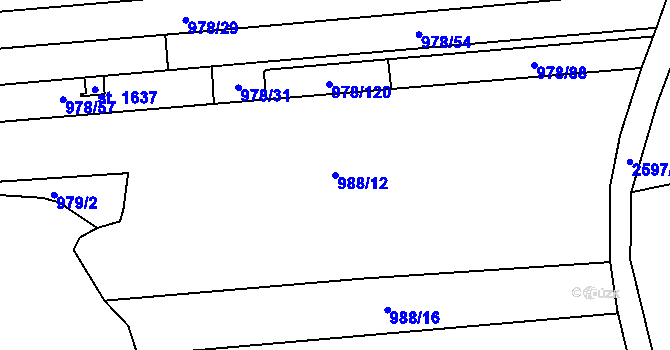 Parcela st. 988/12 v KÚ Lipník nad Bečvou, Katastrální mapa