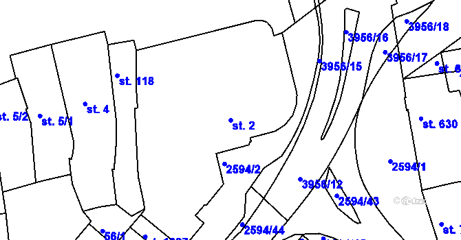 Parcela st. 2 v KÚ Lipník nad Bečvou, Katastrální mapa