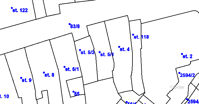 Parcela st. 5/1 v KÚ Lipník nad Bečvou, Katastrální mapa