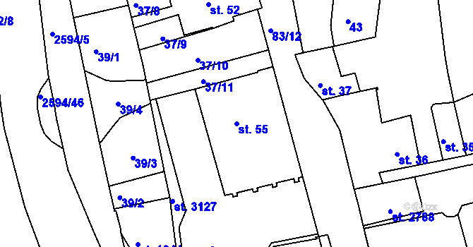 Parcela st. 55 v KÚ Lipník nad Bečvou, Katastrální mapa