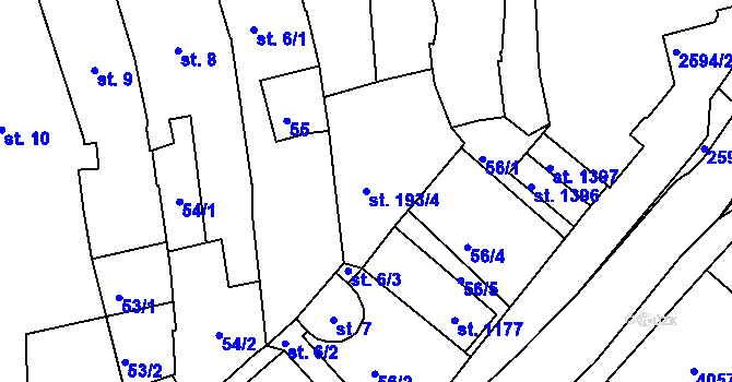 Parcela st. 193/4 v KÚ Lipník nad Bečvou, Katastrální mapa