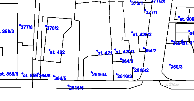 Parcela st. 421 v KÚ Lipník nad Bečvou, Katastrální mapa