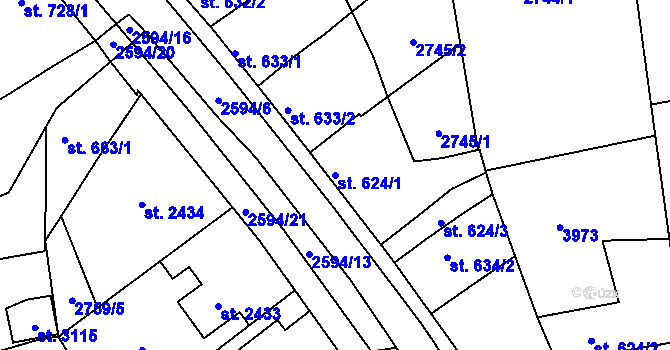 Parcela st. 624/1 v KÚ Lipník nad Bečvou, Katastrální mapa