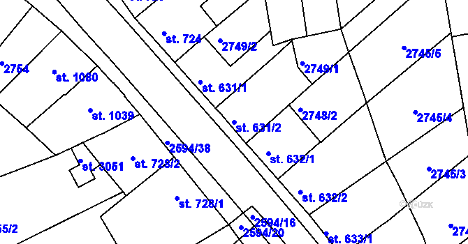 Parcela st. 631/2 v KÚ Lipník nad Bečvou, Katastrální mapa