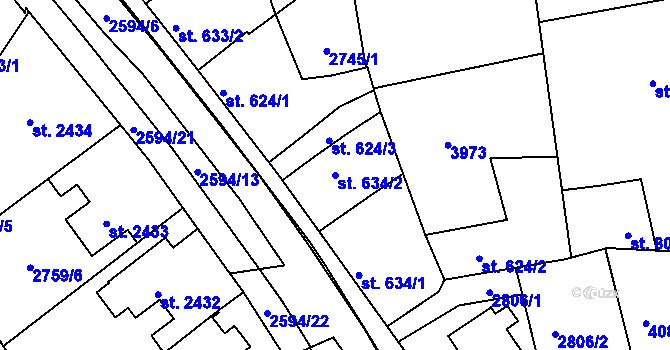 Parcela st. 634/2 v KÚ Lipník nad Bečvou, Katastrální mapa