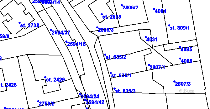 Parcela st. 635/2 v KÚ Lipník nad Bečvou, Katastrální mapa
